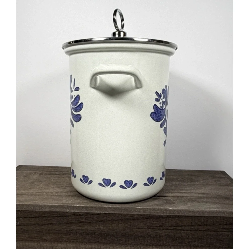 Vintage Pfaltzgraff Yorktowne Enamel Asparagus Pot, Lid, Metal Steamer Pre-Owned